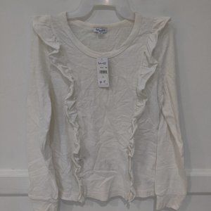SOILED Splendid Women's Ruffle Front Long Sleeve Crew Neck Top Sz S $75 3A020